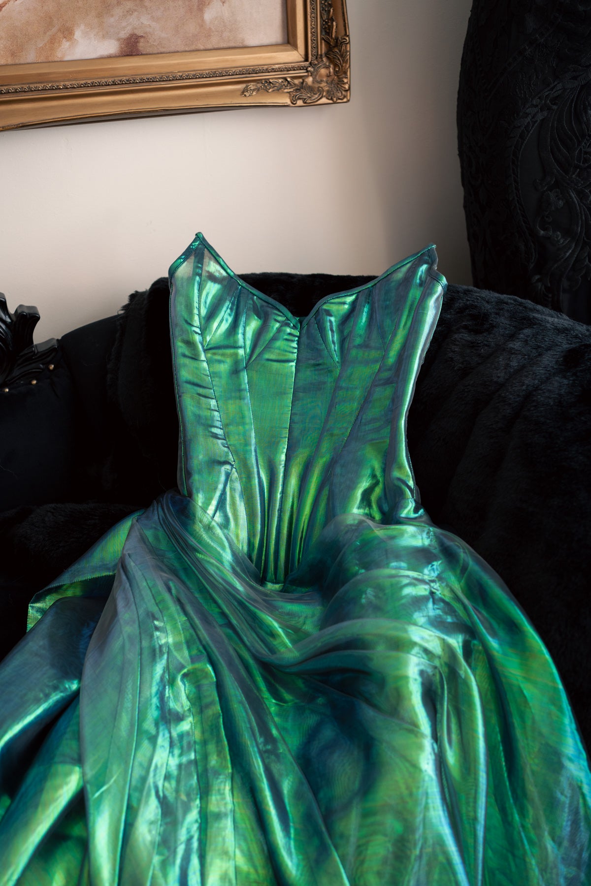 fairy dress nz Enchanted Dark Fairy Gown With Long Sleeves - Fantasy Couture Dress for Magical Events